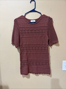 bohme Textured Crochet Short Sleeve Top - Mauve Rose